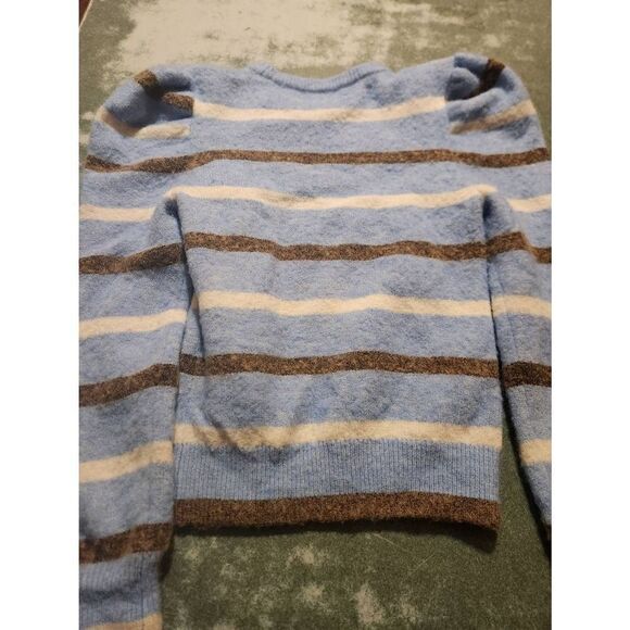 DEREK LAM 10 CROSBY blue striped puff sleeve wool blend sweater sz XS - Picture 3 of 5